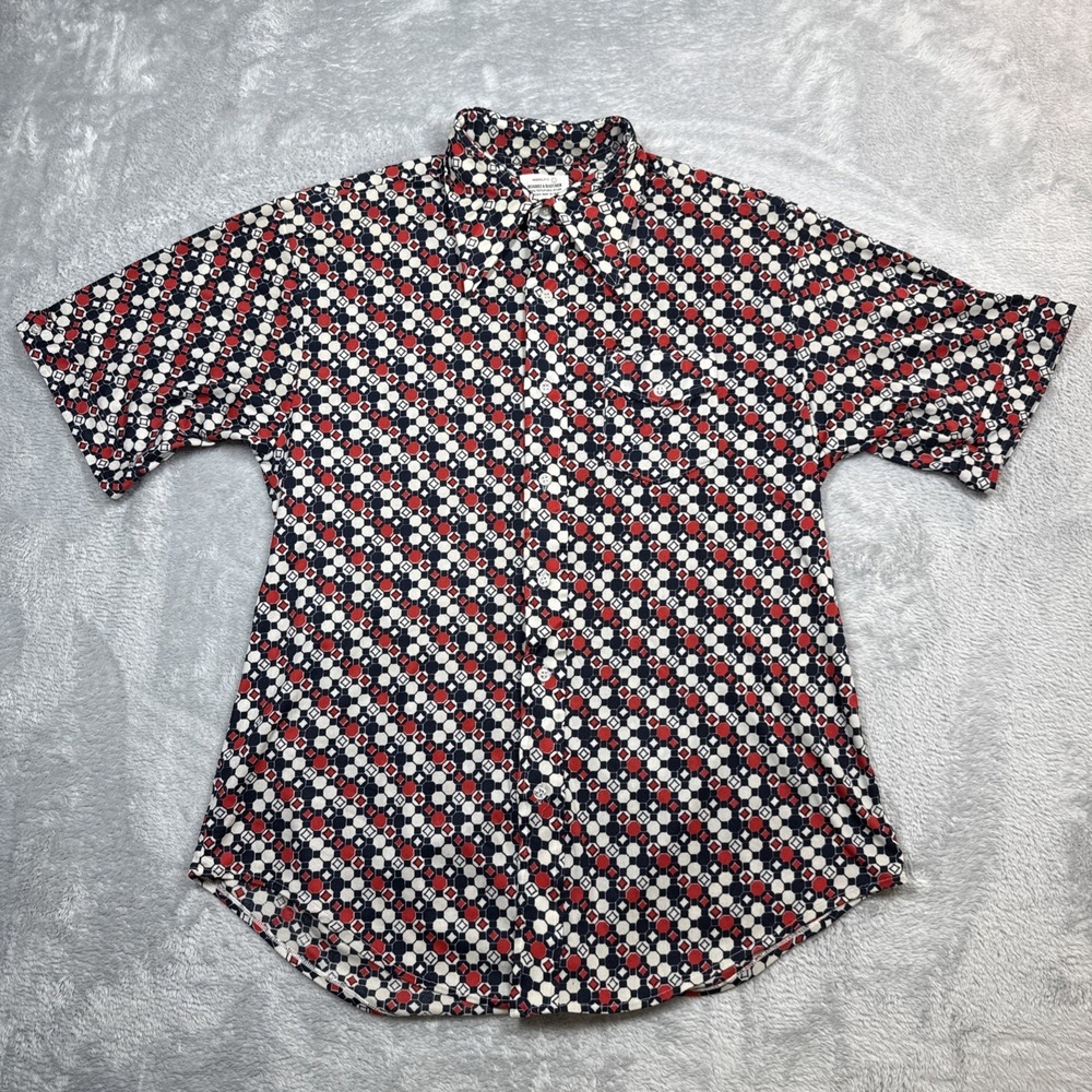 Vtg Hughes & Hatcher Disco Shirt Men Large Red White Blue Dagger Button 70s 80s
